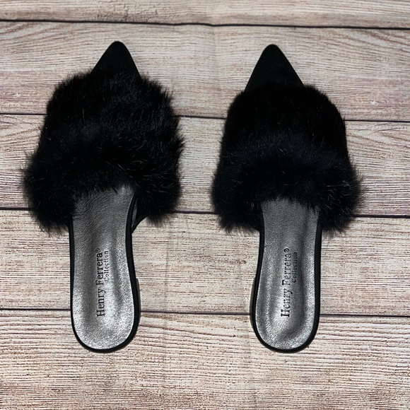 Like New Henry Ferrera faux fur slip on pointed Toe shoes / Mules - Picture 5 of 8